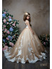 Beaded Ivory Lace Champagne Tulle Keyhole Back Flower Girl Dress